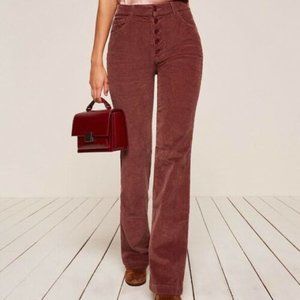 Reformation Winnie Mauve Corduroy High-Rise Button-Fly Pants